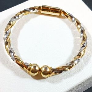 Vintage Bracelet Silver Gold Toned Hinged Twisted Design